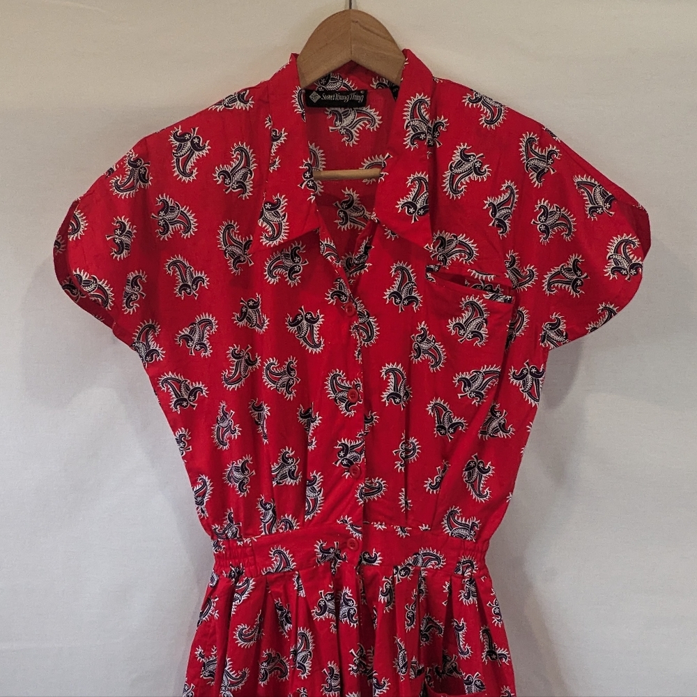 Vintage Sweet Young Thing 100% Cotton Bandana Print Romper Dress Size Medium - Picture 2 of 12